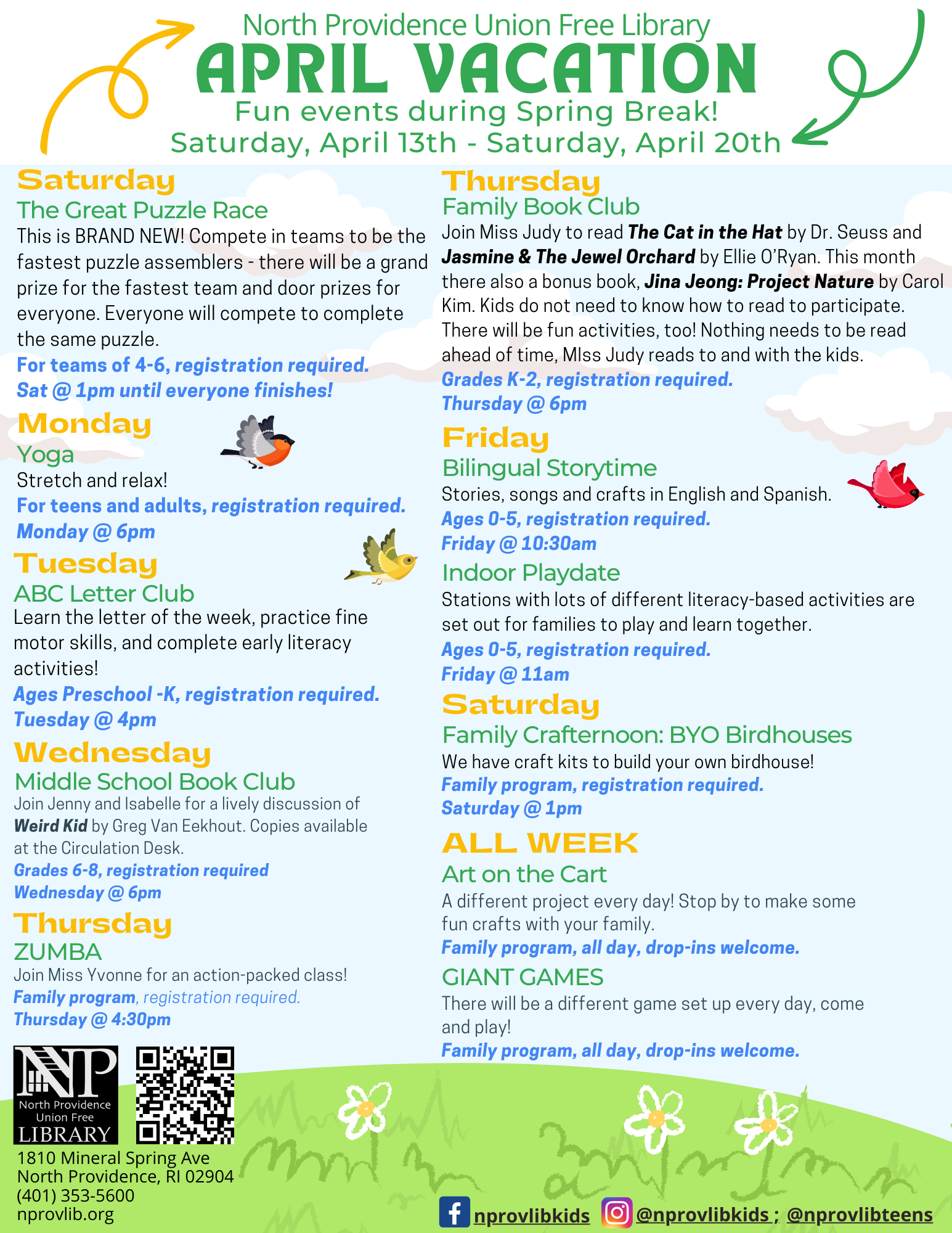 Flyer for April Vacation Week programs