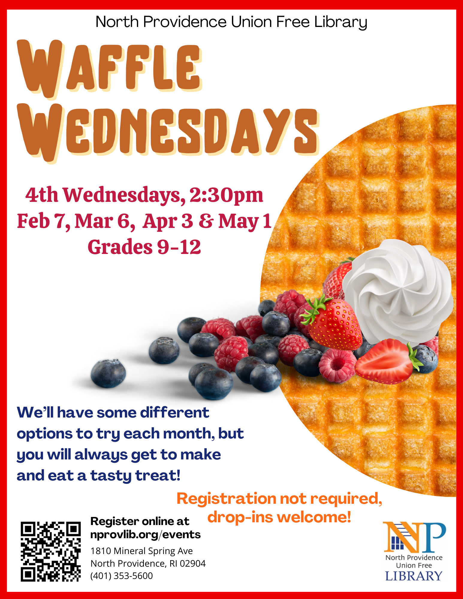 Flyer describing the Waffle Wednesday program.
